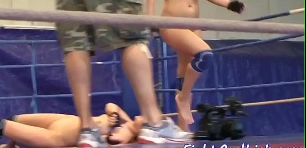  Wrestling lesbians dildofucking in a ring